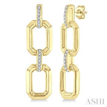 Golden Drop: Bold Octg Link Earrings in Gold Plated Sterling Silver with Natural Diamond Accent