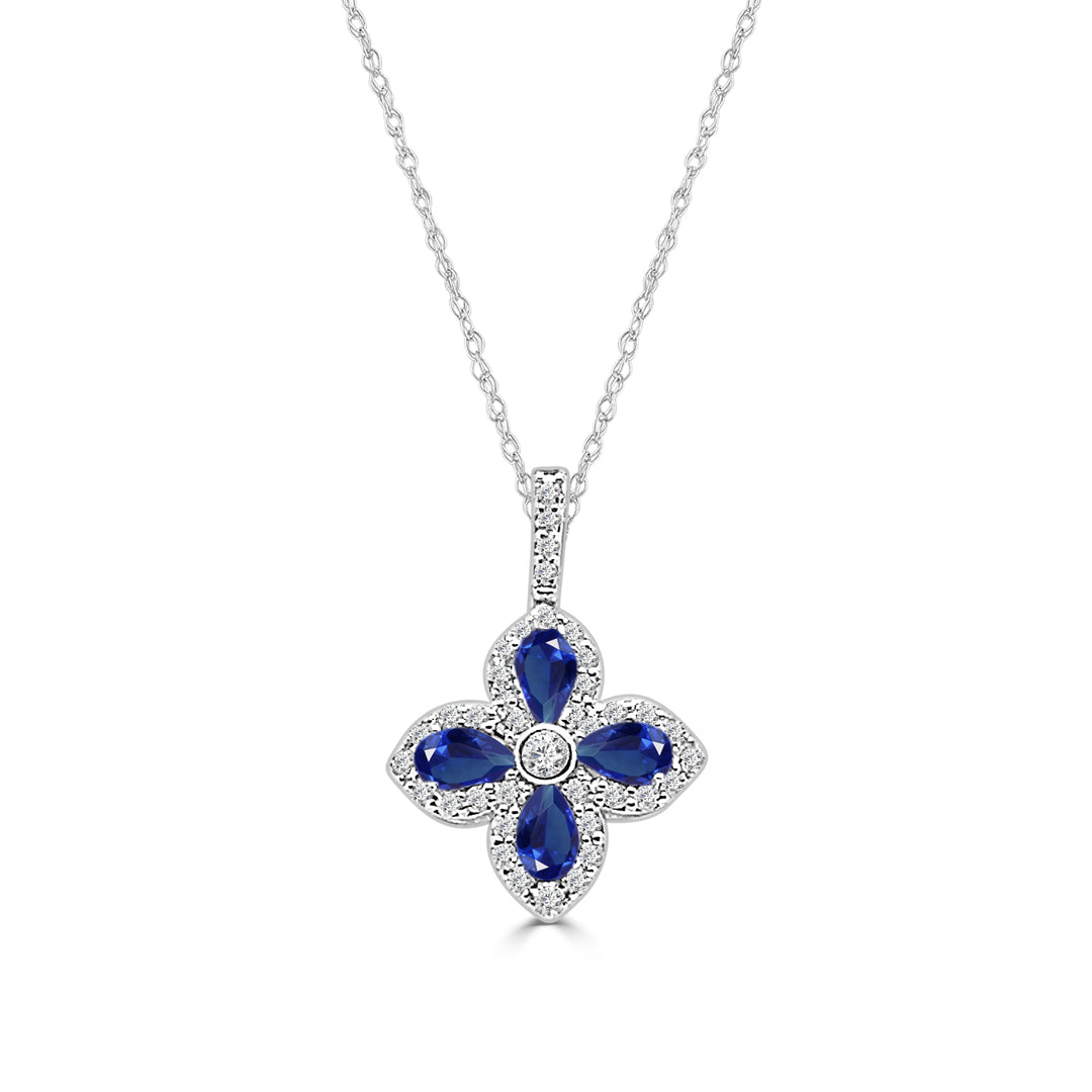 14K Yellow Gold Tanzanite and Diamond Pear Necklace - Clover Design