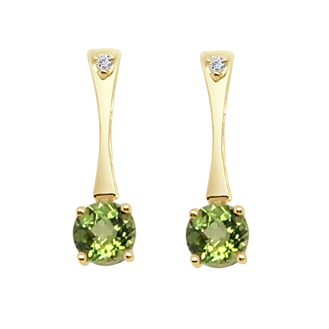 14 Karat Yellow Gold Bar Earrings with Peridot - Stunning Shape, 1.20 Carat