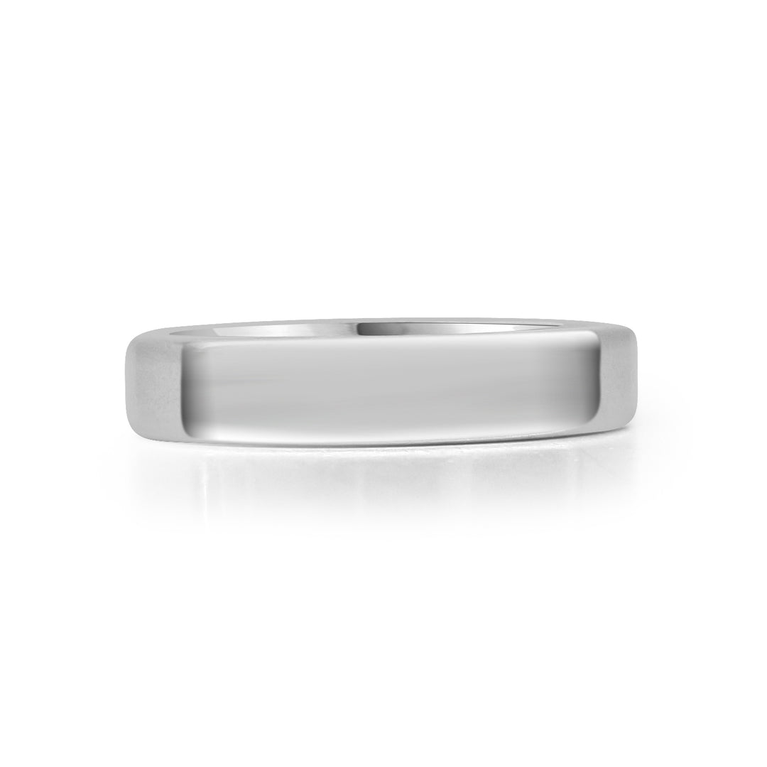 Elegant 14 Karat White Gold Flat 4mm Comfort Fit Wedding Band