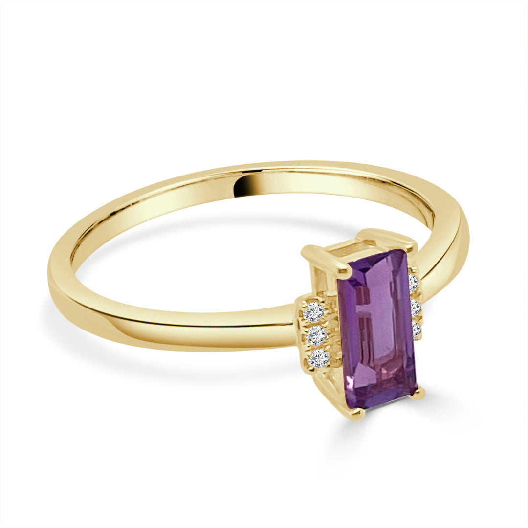 Dazzling 14K Gold Thin Amethyst Ring with Diamond Accent