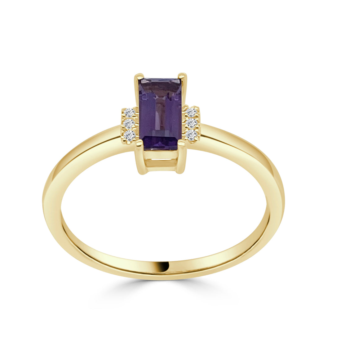 14K Yellow Gold Thin Amethyst Ring with Diamond Accent (0.52 ct)