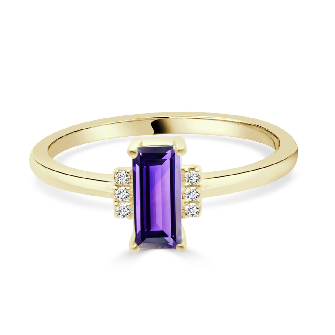 14K Yellow Gold Thin Amethyst Ring with Diamond Accent (0.52 ct)