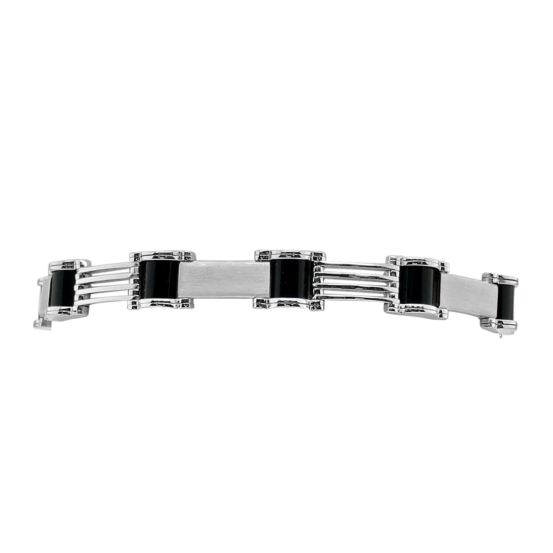 Brushed Bar Link Onyx Bracelet in 14 Karat White Gold