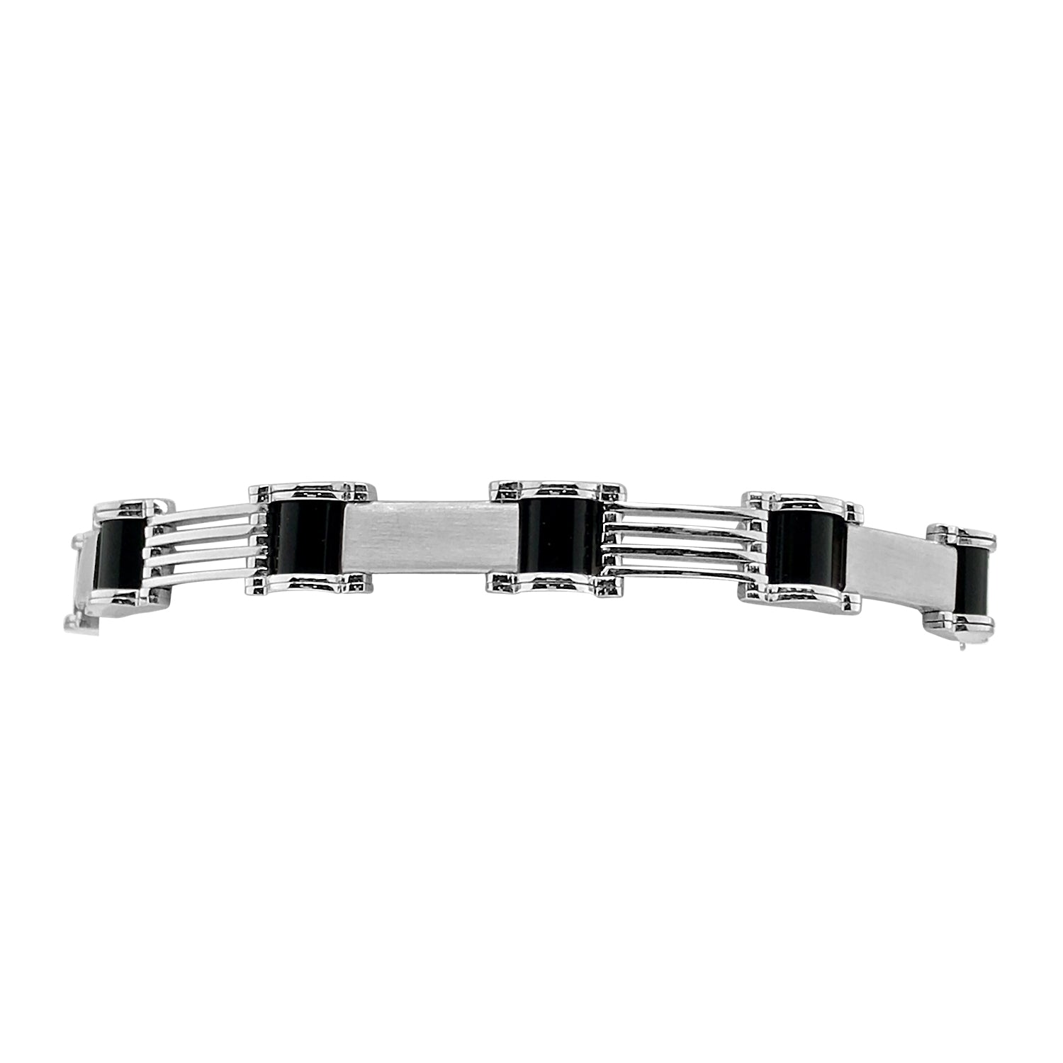 Onyx Brushed Bar Link Bracelet in 14 Karat White Gold