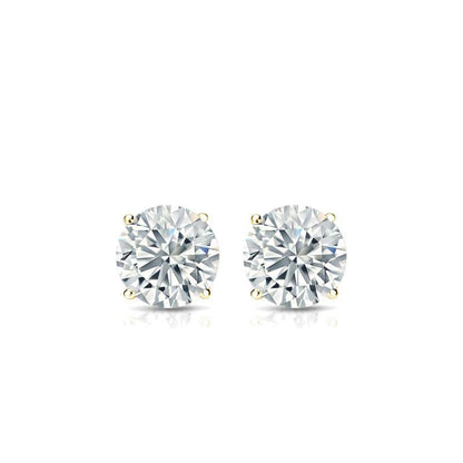 14K Yellow Gold Round Lab Diamond Solitaire Studs - 3.06 Carats