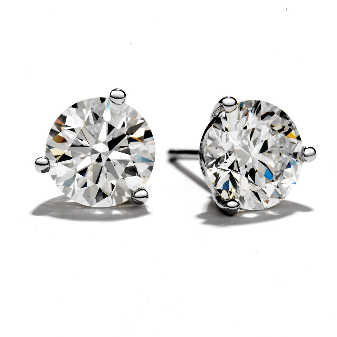 14K White Gold Three-Prong Solitaire Studs with 1.00ct Natural Round Diamond