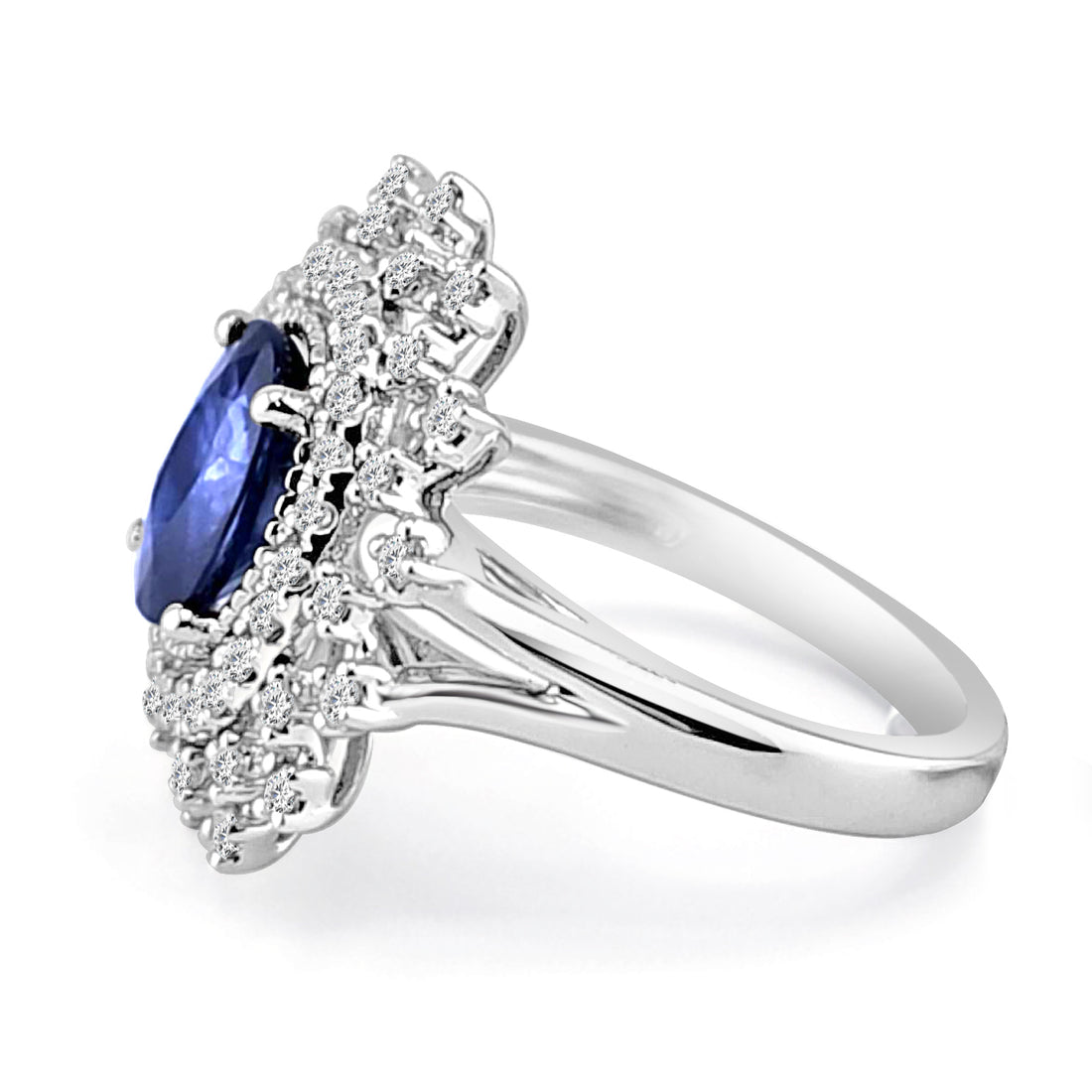 14K White Gold and Platinum Ring with 2.00ct Blue Sapphire