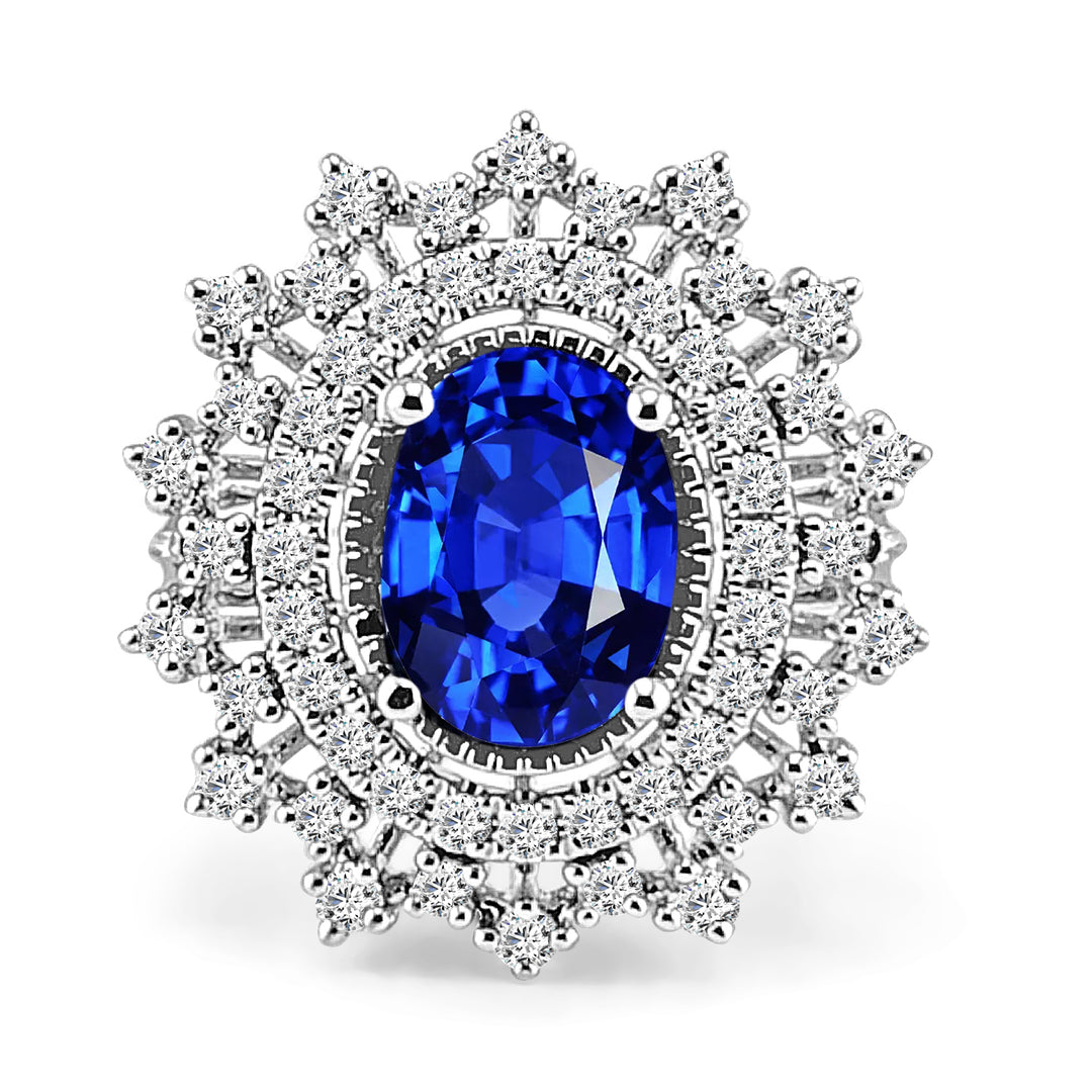 18 Karat Platinum Ring with 2.00 Carat Blue Sapphire - Stunning Shape