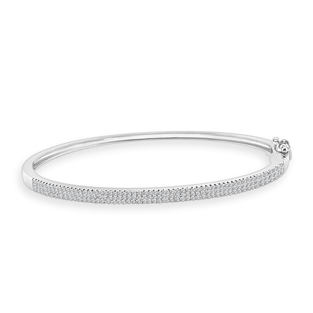 14K White Gold Pave Diamond Bangle Bracelet, 0.52 ct Natural Diamonds