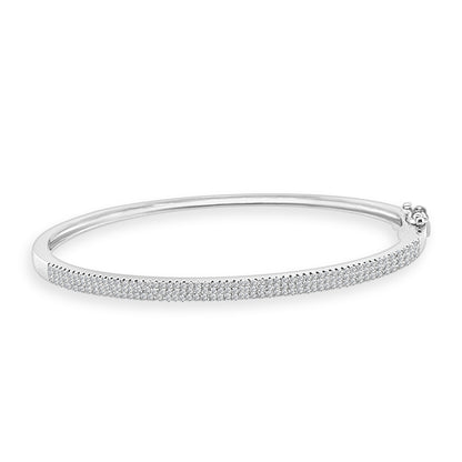 14K White Gold Pave Diamond Bangle Bracelet, 0.52 ct Natural Diamonds