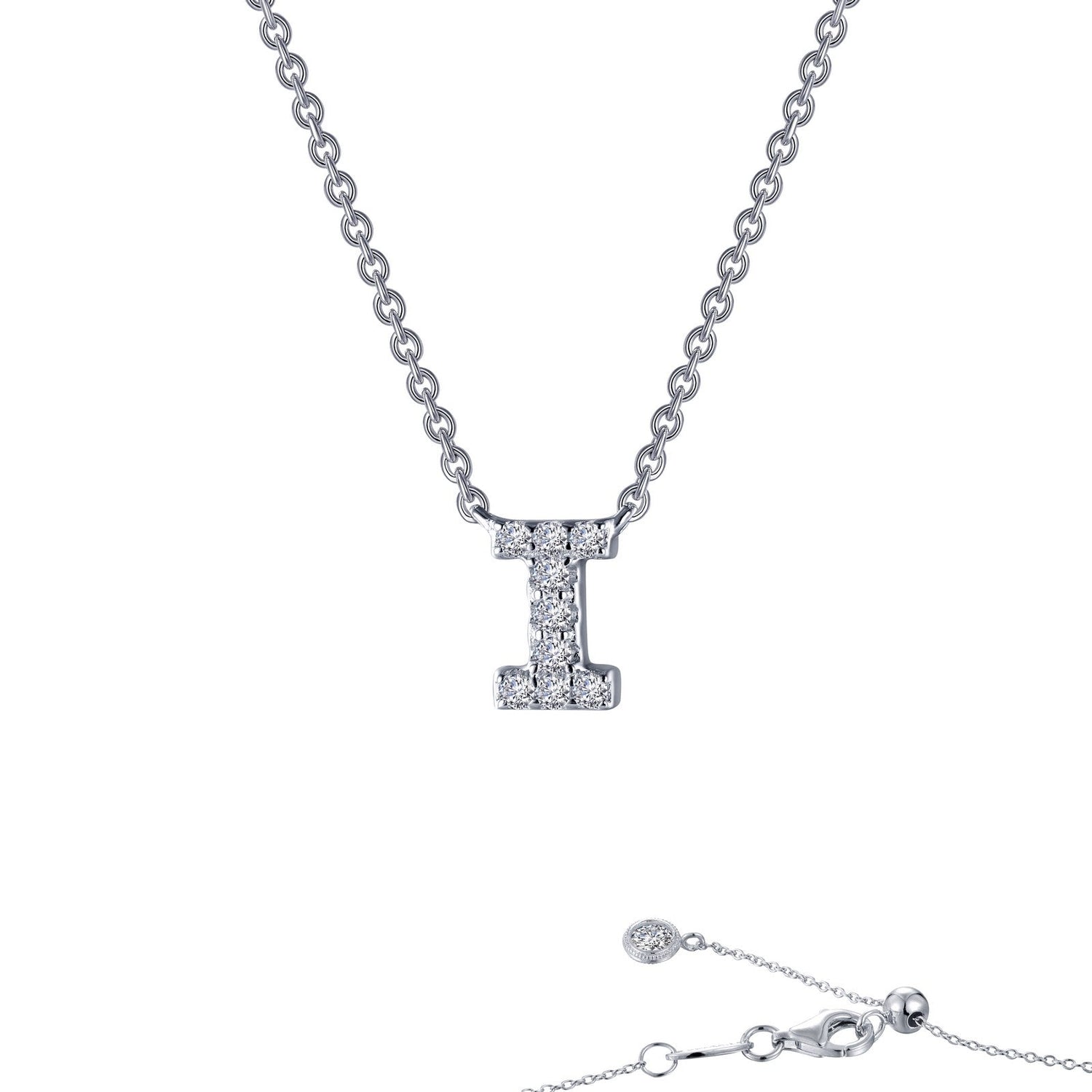 Lassaire Initial I Necklace in Platinum Coated Sterling Silver - 0.31 CTTW