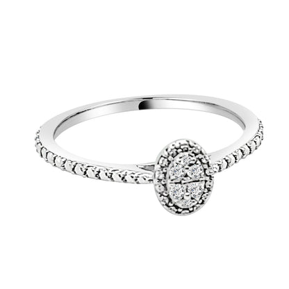 Cluster Oval Natural Diamond Engagement Ring in Sterling Silver (0.05 ct)