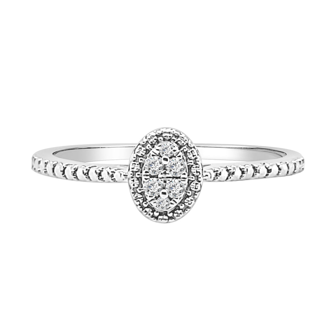Sterling Silver Oval Cluster Engagement Ring with 0.05 ct Natural Diamond