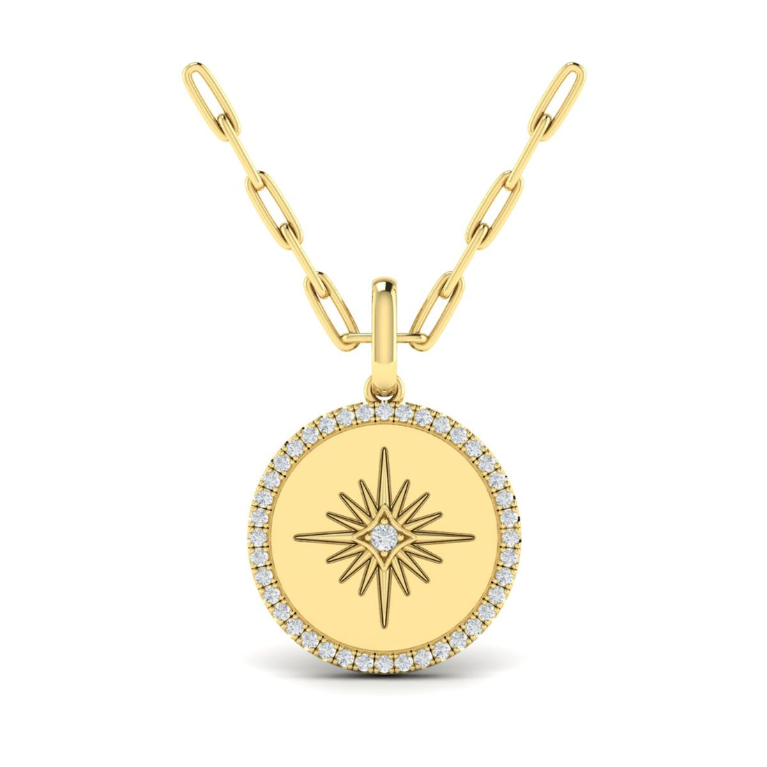 14K Yellow Gold Starburst Disc Diamond Necklace - 0.23 Ct