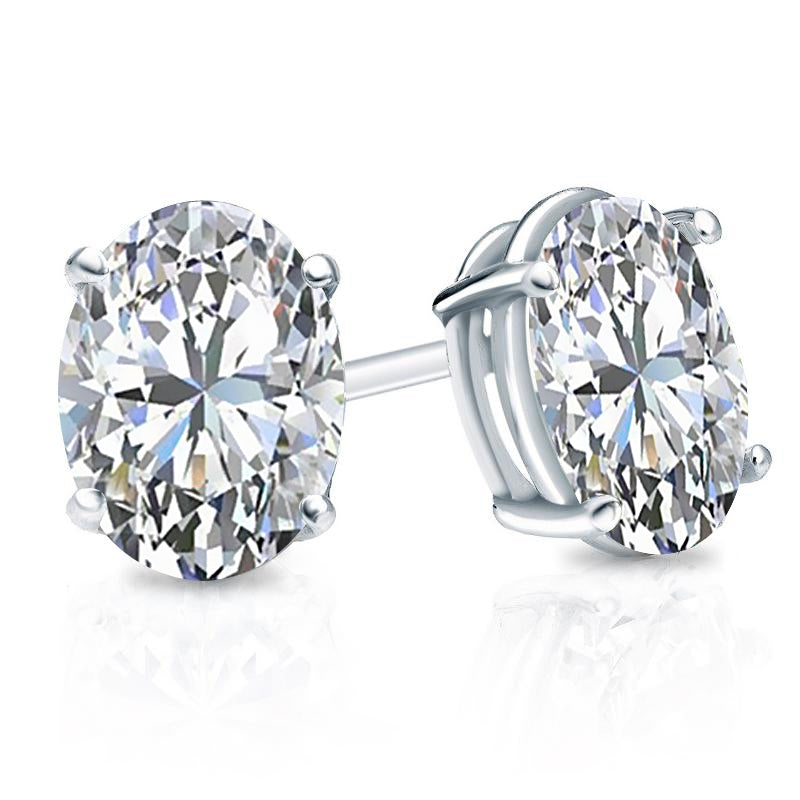 14K White Gold Lab Diamond Solitaire Studs with Oval Shape - 2.00 Carats