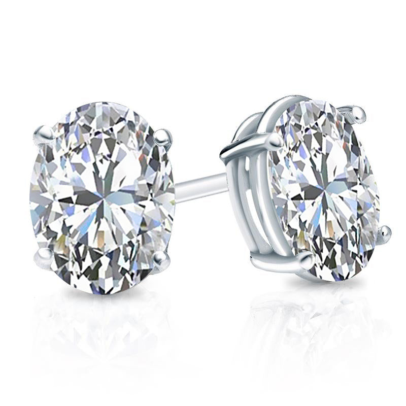 2.00 Oval Lab Diamond Solitaire Studs in 14 Karat White Gold