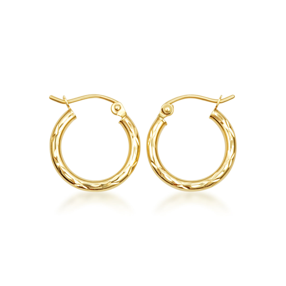 Diamond Cut 10 Karat Yellow Gold Hoop Earrings