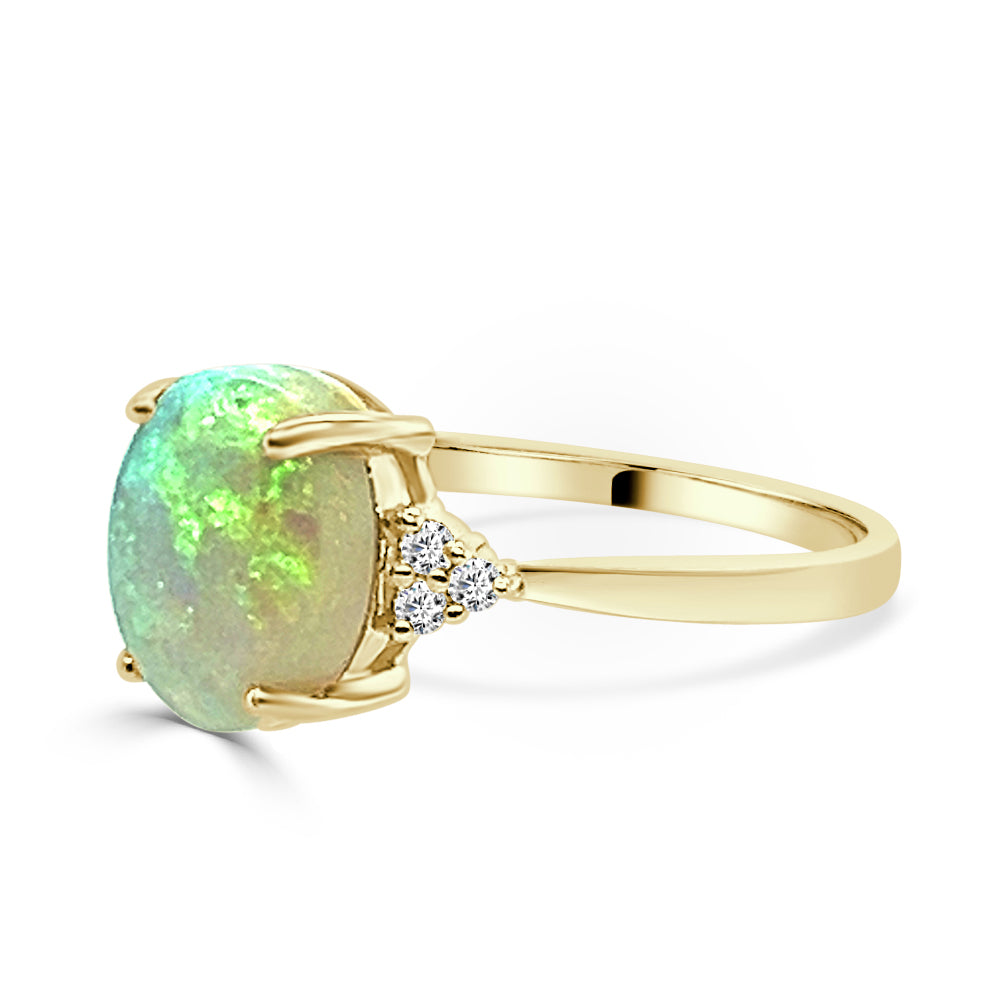 Stunning Australian White Opal Ring in 14 Karat Yellow Gold - Oval Shape, 1.65 Carat Opal