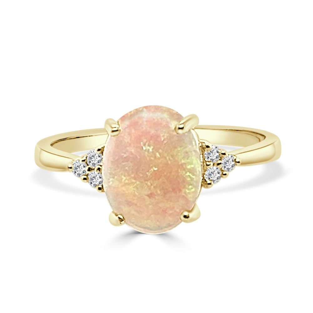 14K Yellow Gold Oval Australian White Opal Ring - 1.65 Carats