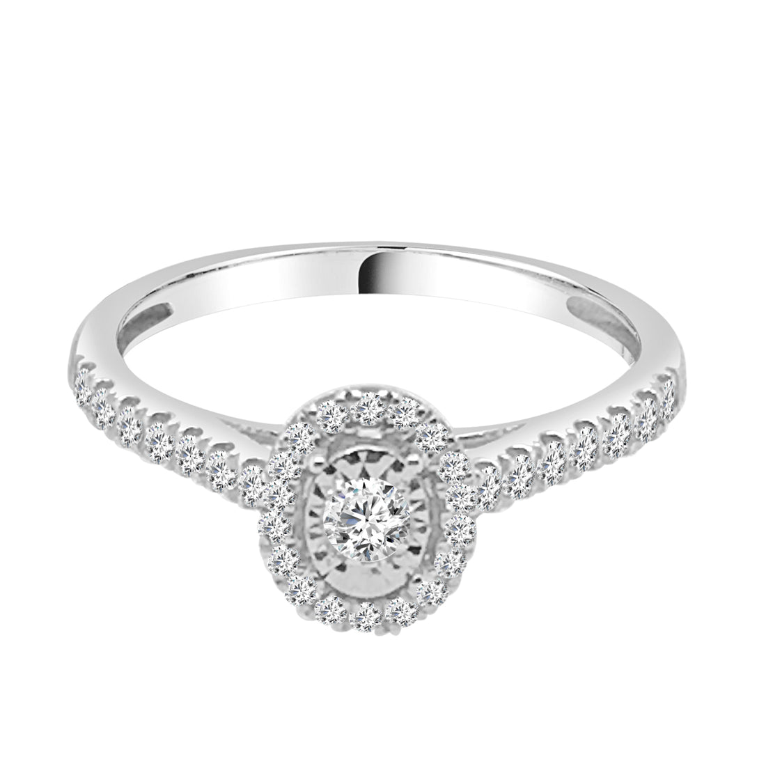 14K White Gold Oval Illusion Set Natural Diamond Engagement Ring - 0.33 Carats