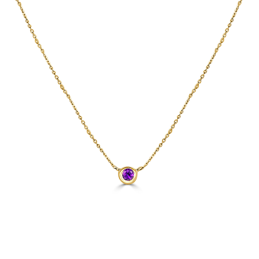 14 Karat Yellow Gold Amethyst Bezel Necklace with 0.11 Carat Gemstone