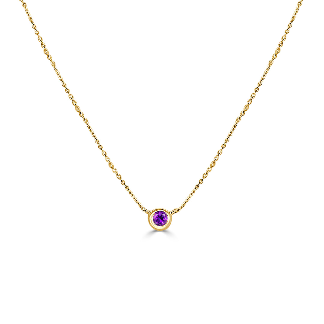 14 Karat Yellow Gold Amethyst Bezel Necklace - 0.11 Carat, Unique Shape