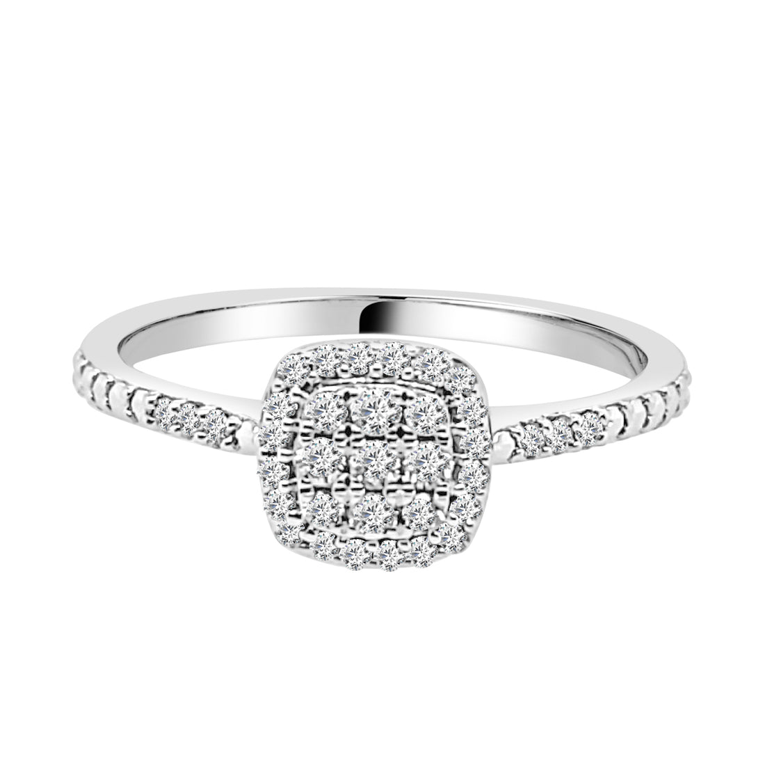 10K White Gold Cluster Cushion Natural Diamond Engagement Ring - 0.20 Carats