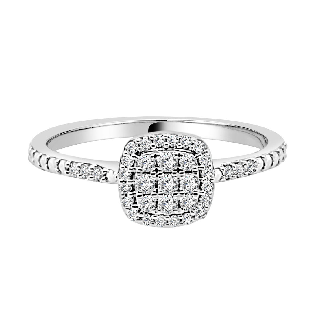 10K White Gold Cluster Cushion Natural Diamond Engagement Ring - 0.20 Carats