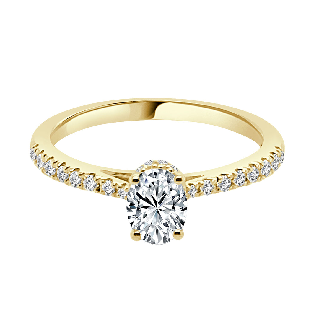 14 Karat Yellow Gold Tapered Oval Sunken Engagement Ring with Natural Diamond