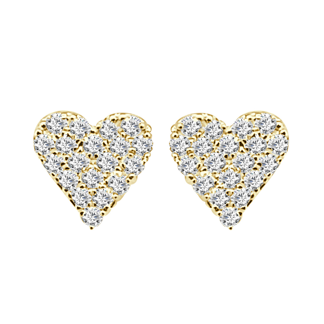 14K Yellow Gold Pave Heart Earrings with Natural Diamond 0.38 Carats