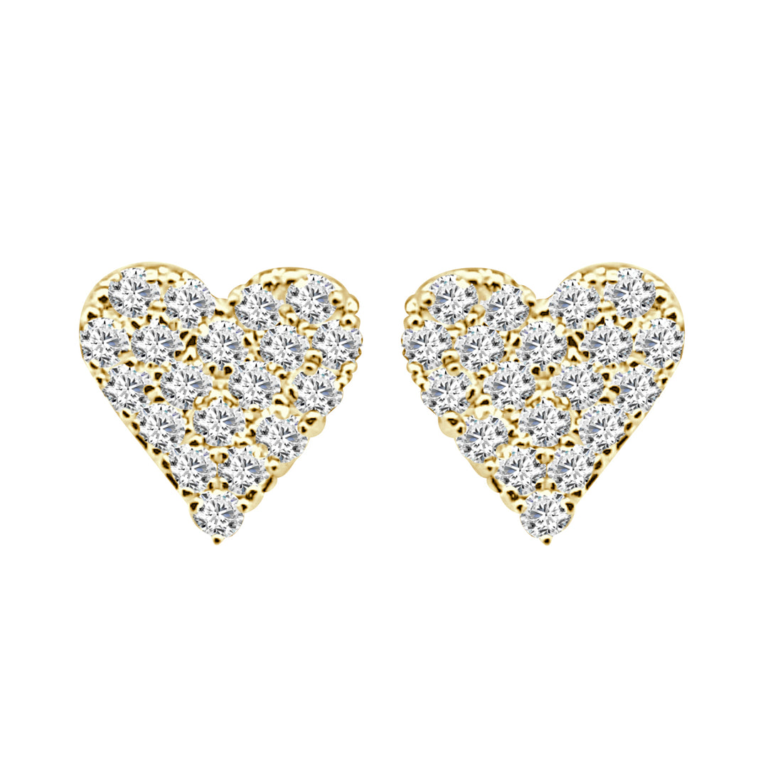 14 Karat Yellow Gold Pave Heart Earrings with Natural Diamond Accents