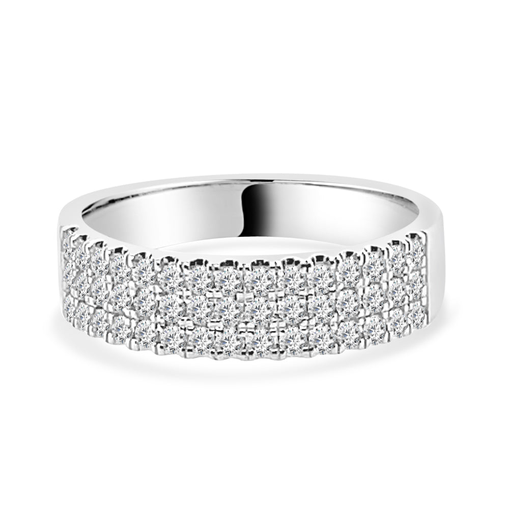 Sparkling Three Row Diamond Ring in 14 Karat White Gold with 0.50 Carat Natural Round Shape Diamonds