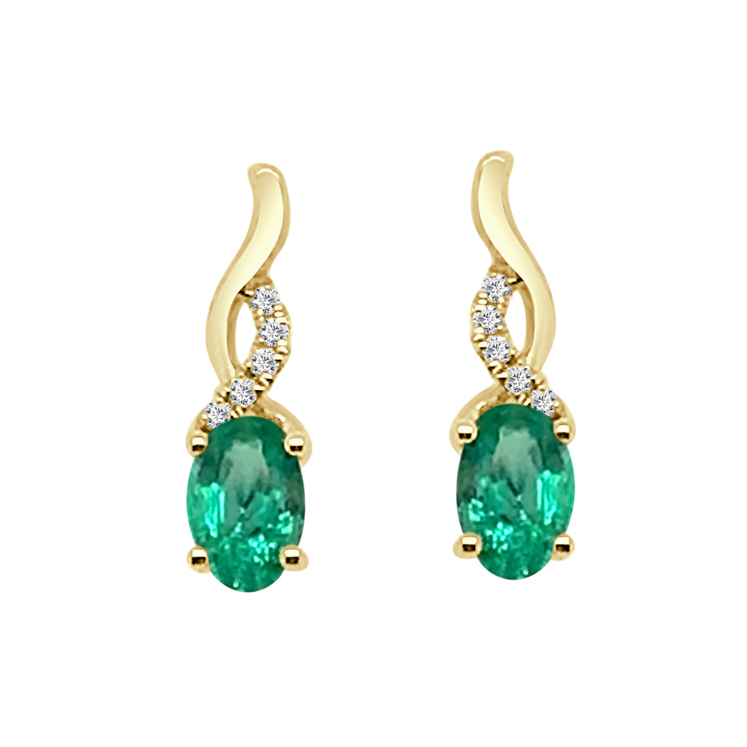 14 Karat Yellow Gold Oval Twist Emerald Earrings