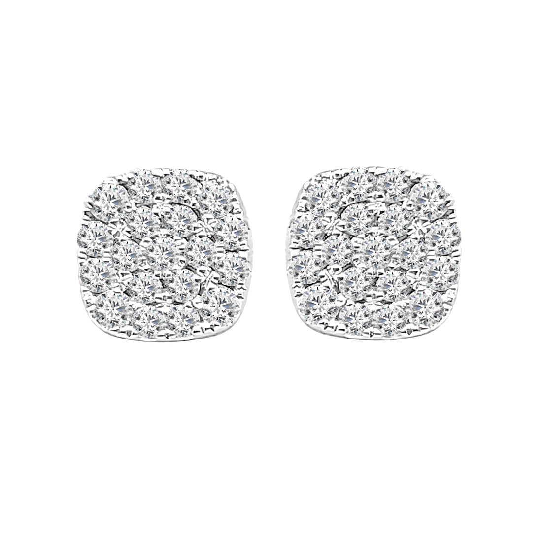 14 Karat White Gold Cushion Cluster Earrings with 0.92 Carat Natural Diamond