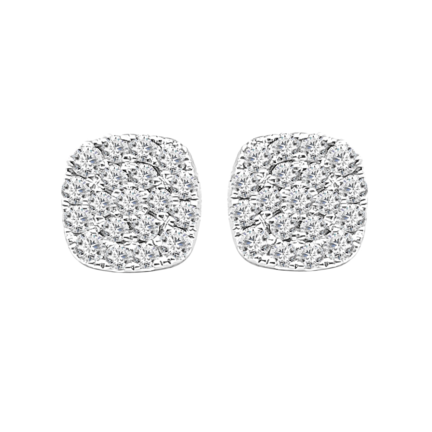 Sparkling Cushion Cluster Earrings in 14 Karat White Gold with 0.92 Carat Natural Diamonds