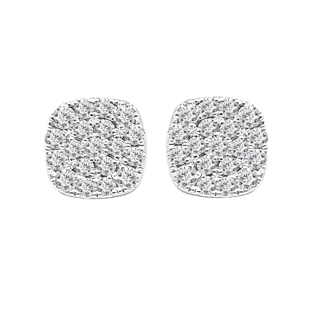 14 Karat White Gold Cushion Cluster Earrings with 0.92 Carat Natural Diamond Shapes