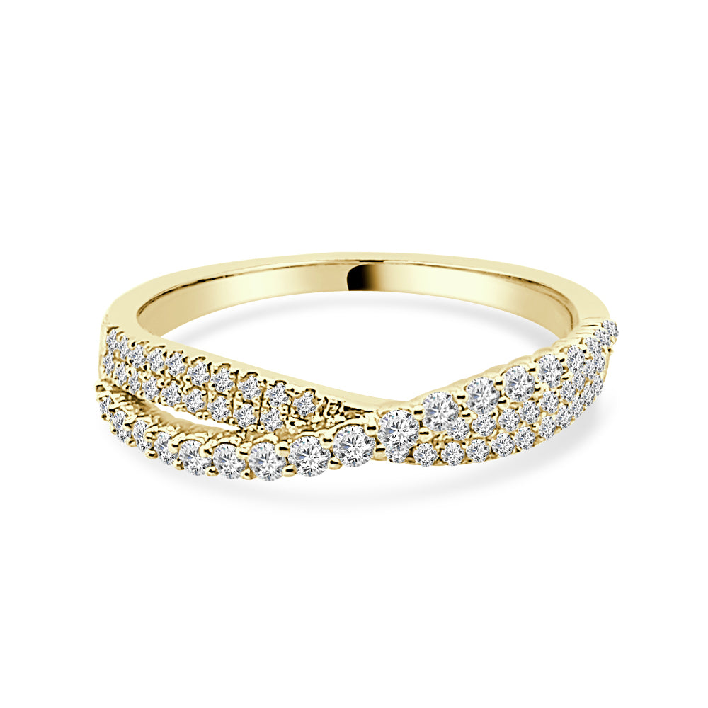 Signature Brilliance: 14 Karat Yellow Gold Round Shape Diamond Overpass Wedding Band