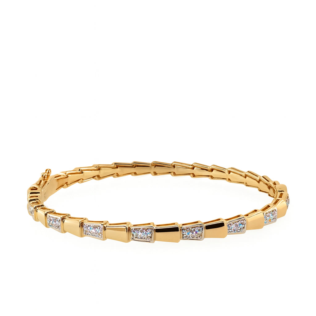 14 Karat Two-Tone Serpenti Style Diamond Bangle Bracelet with Natural Round Shape Diamonds 0.38ct