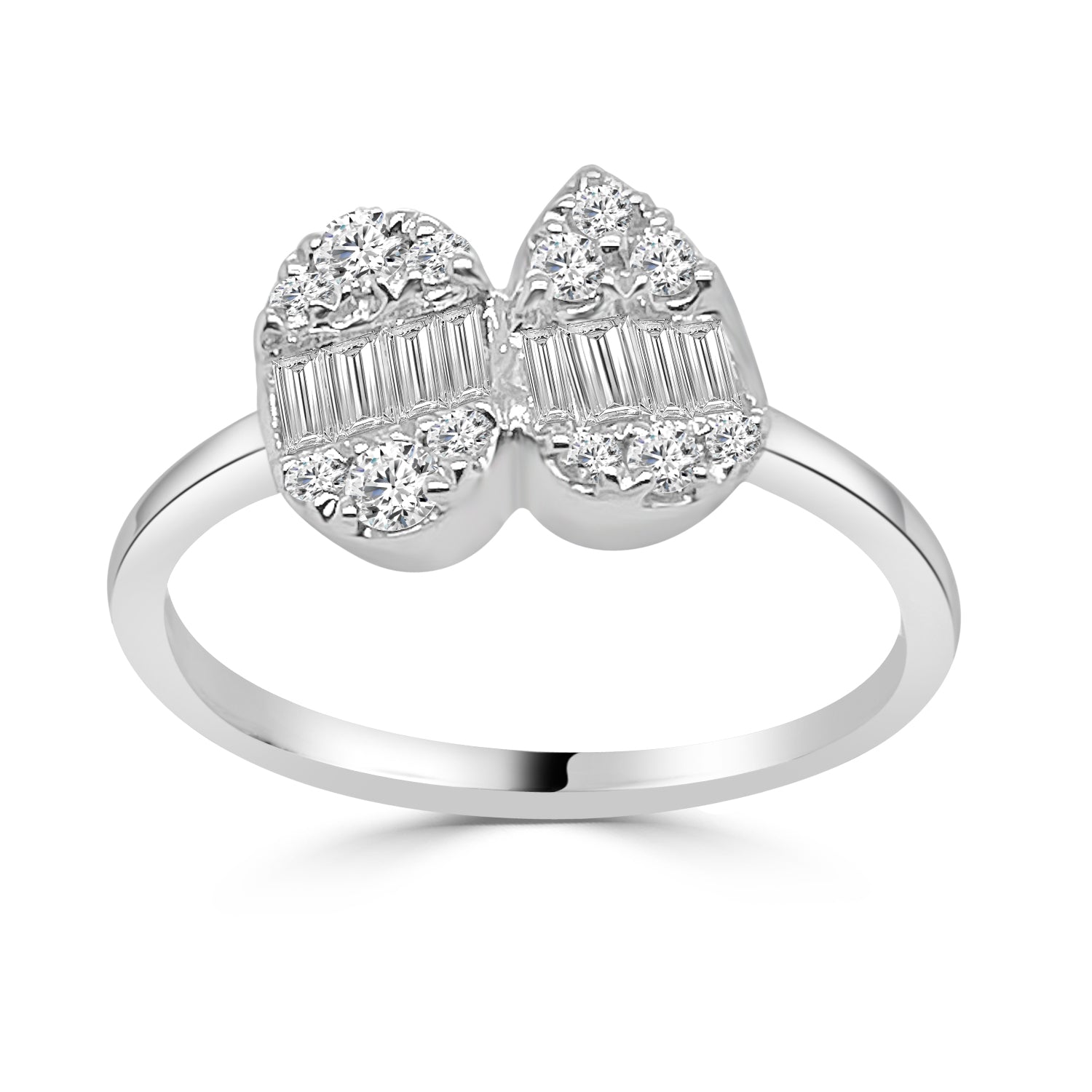 Sparkling Elegance: 18K White Gold Pear and Oval Mosaic Ring with 0.53 Carat Natural Diamond