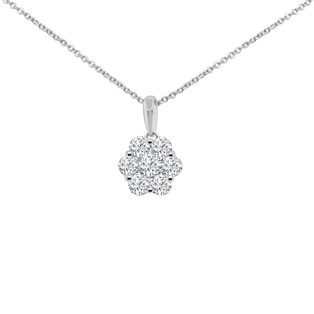 10K White Gold Flower Pendant Necklace with 1.00 Carat Natural Diamond