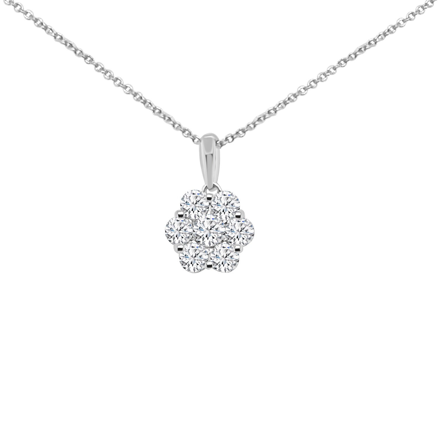 10K White Gold Flower Pendant Necklace with 1.00 Carat Natural Diamond