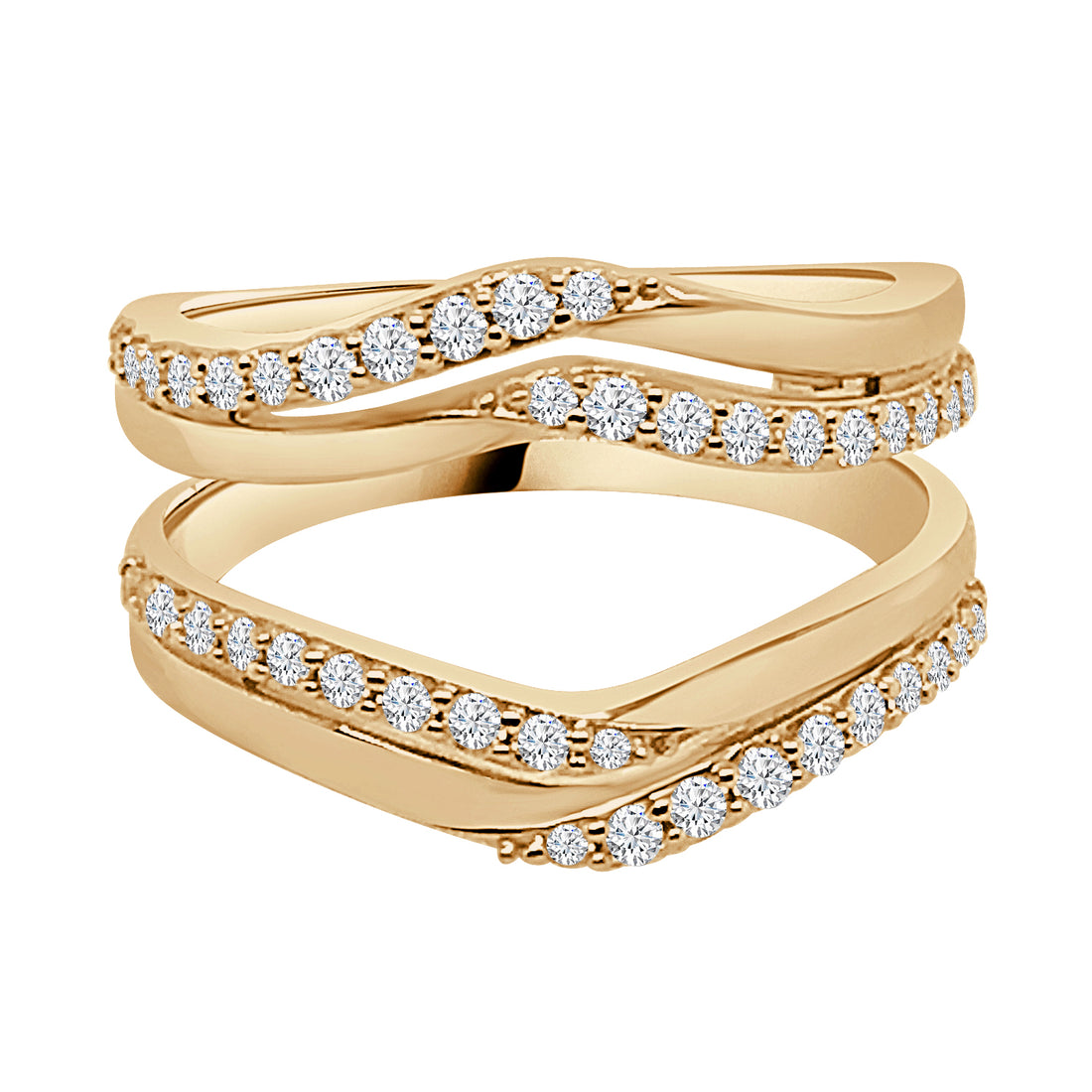 14K Yellow Gold Wedding Band with Double Row Twist Angle Prong Set Natural Diamonds (0.50 ct)