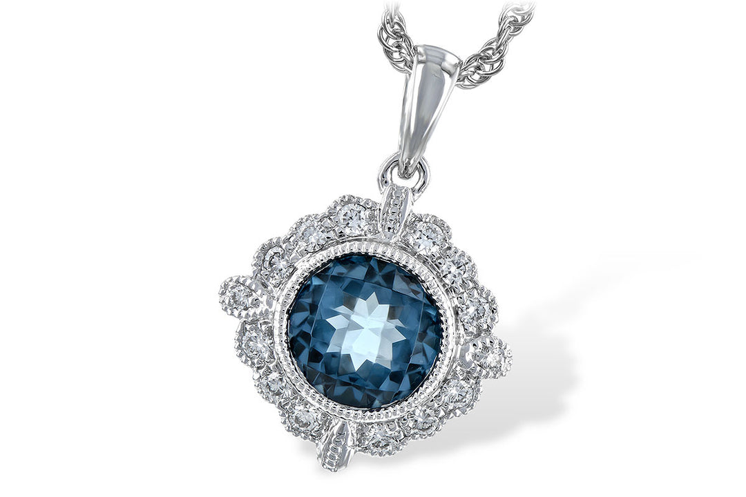 Vintage Halo Blue Topaz Necklace - 14 Karat White Gold, 0.98 ct - Unique Shape and Elegance