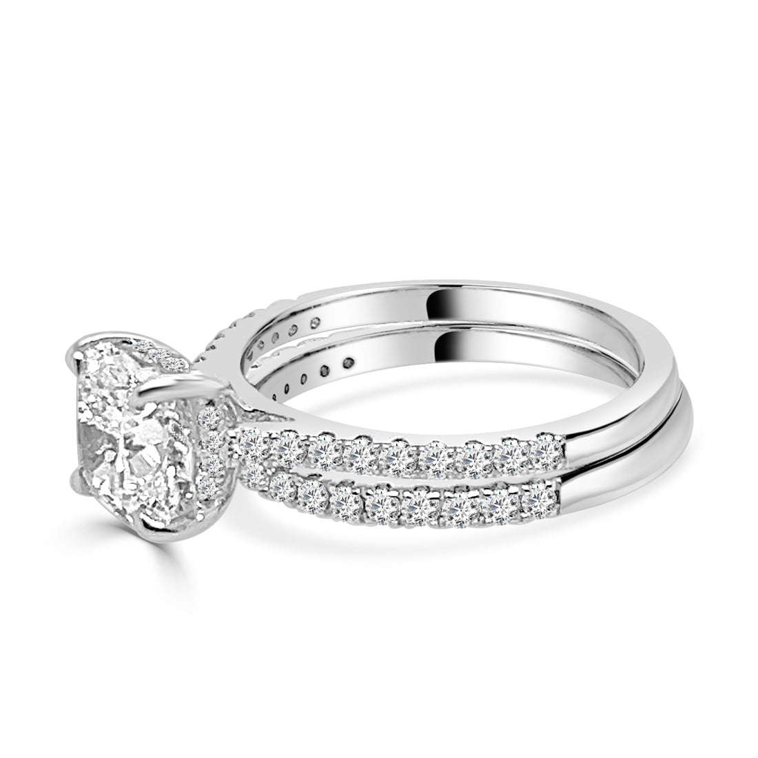 14K White Gold Lab Diamond Wedding Set - Cushion Shape 2.00 Carats