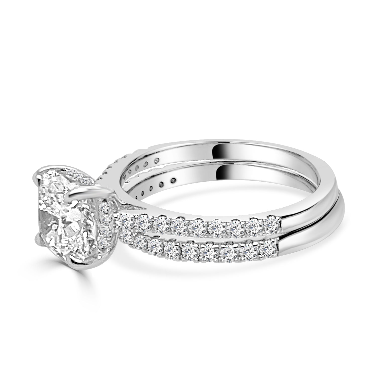 Stunning 14 Karat White Gold Wedding Set with Lab Diamond - Cushion Shape, 2.00 Carat