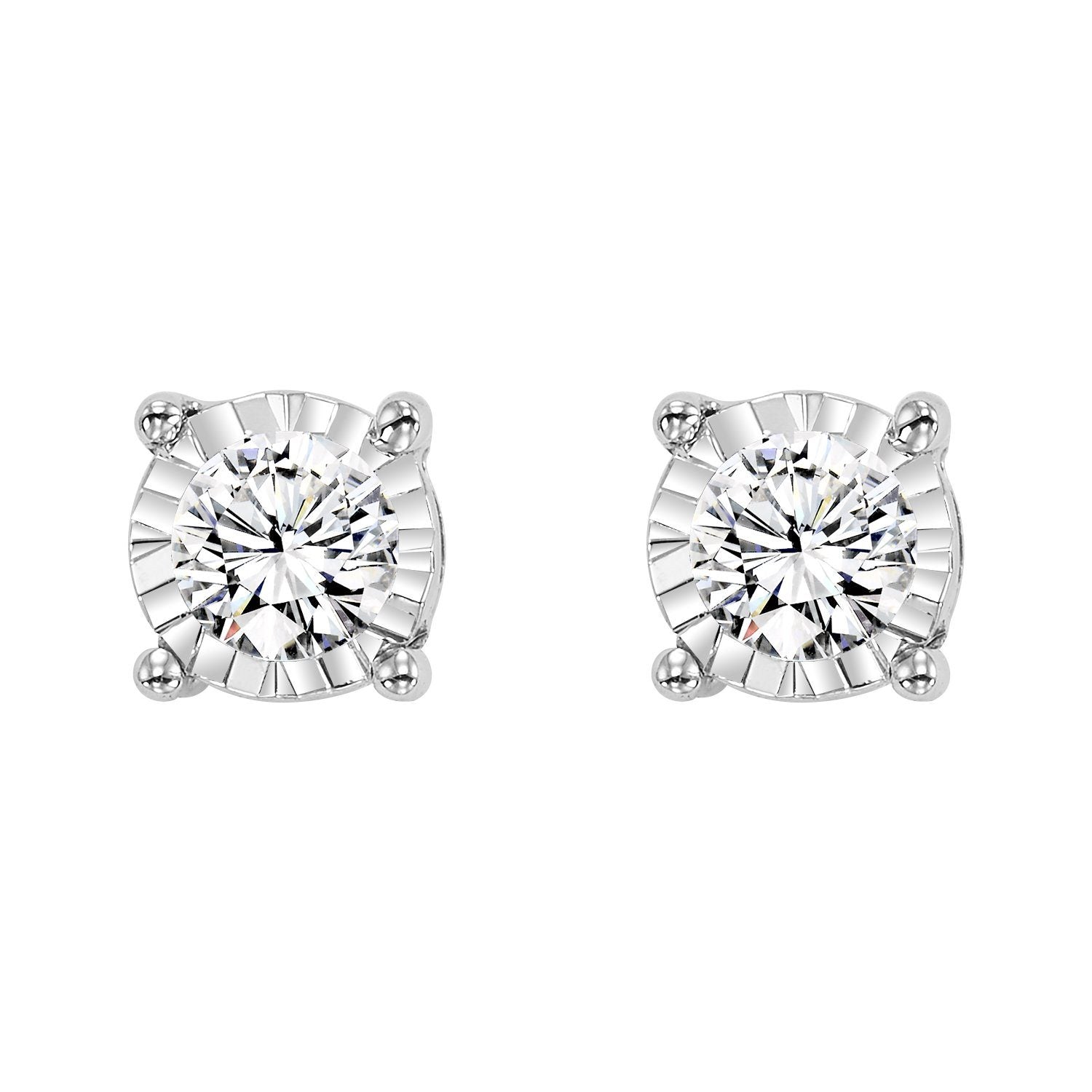 14K White Gold Illusion Set Lab Diamond Stud Earrings - Round Shape 1.00 CTW