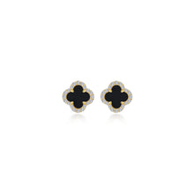 Gold Plated Sterling Silver Clover Halo Stud Earrings with Onyx