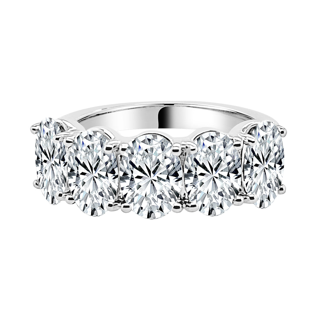 5 Stone Oval Lab Diamond Wedding Band in 14 Karat White Gold (3.50 carats)