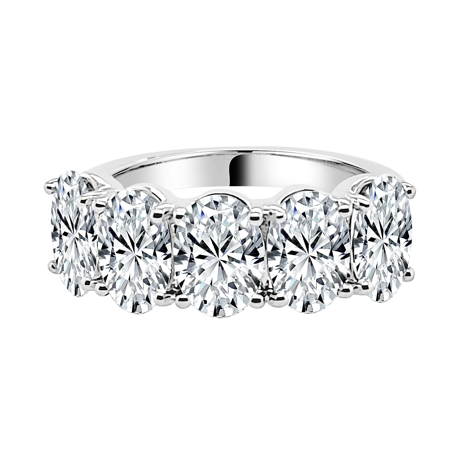 Stunning 5 Stone Oval Wedding Band in 14 Karat White Gold with Lab Diamonds - 3.50 Carat